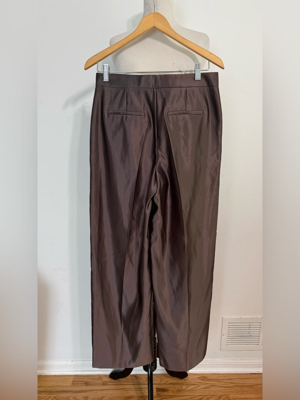 NWT Zara Satin High Waisted Wide Leg Pants Brown Size Small - Picture 5 of 7